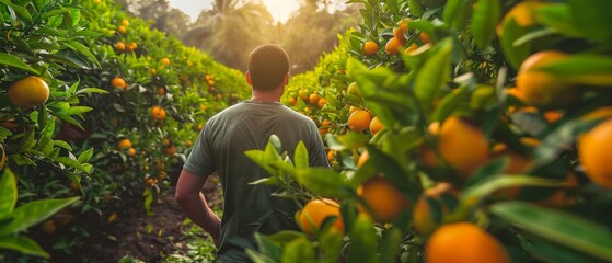 Southeast Asian Agronomist with AI Drone in Florida Orange Orchard Celebrating National Orange Juice Day