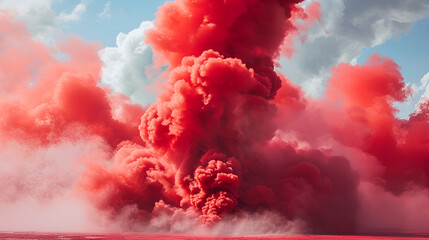 Red pink smoke from a smoke bomb ,Red Smoke Clouds Background Explosion,Abstract pastel red color paint with dark background , Fluid composition with copy space