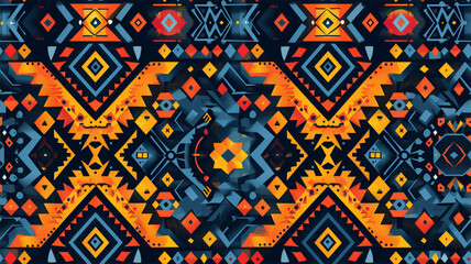 A seamless ethnic-style pattern, showcasing unique geometric designs. Ideal for a variety of applications including screen backgrounds, site backdrops, wrapping paper
