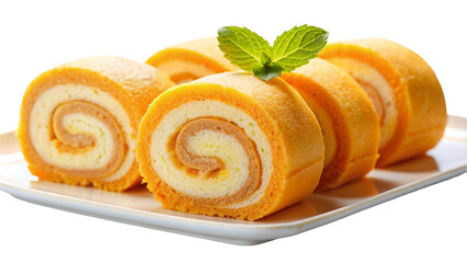 Fototapeta premium Cream Swiss roll isolated on Transparent background.