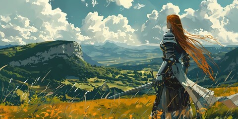 knight girl, medieval illustration, desktop background