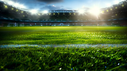 Grass ground of football stadium, shallow depth of field