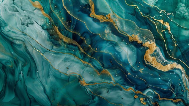 luxurious blue green gold venus colored waves abstract marbled ink liquid texture