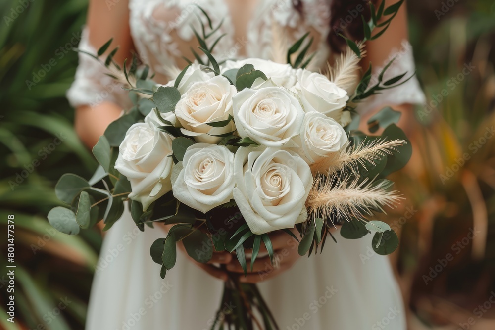 Canvas Prints bride with wedding bouquet of roses