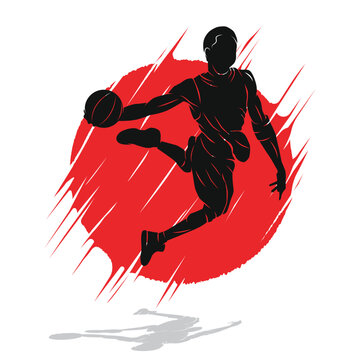 recommend clip art: Abstract silhouette design of a basketball player character doing slam dunk