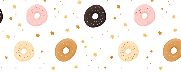 Gold background simple minimalistic seamless pattern, multicolored playful hand drawn cute lines and stars on sugar sprinkles on a donut, confetti, 