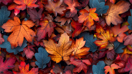 Seamless pattern , vibrant autumn leaves background