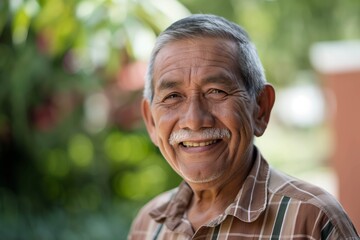 Smiling hispanic senior man looking at the camera