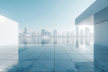 Fototapeta premium Modern buildings by the lake. The modern urban skyline is in the background.