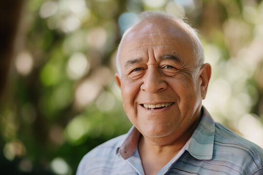 Smiling hispanic senior man looking at the camera