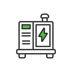 Generator, in line design, green. Generator, Power, Energy, Electricity on white background vector. Generator editable stroke icon.