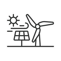 Renewable energy, in line design. Renewable energy, renewable, energy, sustainable, power, electricity, clean on white background vector. Renewable energy editable stroke icon.