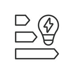 Energy efficiency, in line design. Energy, efficiency, efficient, power, savings, conservation, sustainable on white background vector. Energy efficiency editable stroke icon.