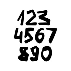 Hand drawn numbers set. Marker, brush stroke quirky numbers. Vector doodle illustrations in a playful style
