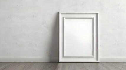 Empty mockup frame on wooden floor with white wall