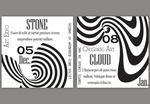 Social Media Square Post Template Black White Striped Abstract Round Shape