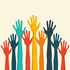 Obraz premium different colors hands raised up and representing supportive diverse community 