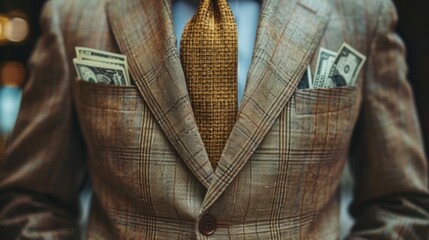 Businessman in Suit With Money in Pocket. Generative AI