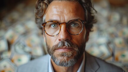 Stylish Man in Glasses and Beard Wearing Suit. Generative AI