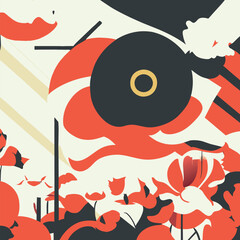 flag and poppy art, vector illustration flat 2