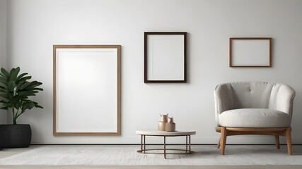 Interior of Mockup frames on white wall or armchair 