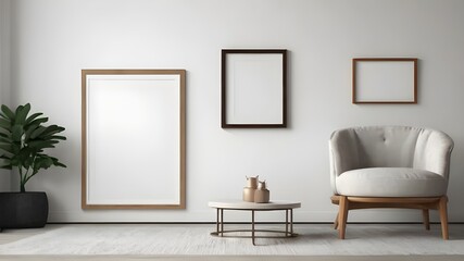 Fototapeta premium Interior of Mockup frames on white wall or armchair 