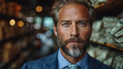 Man in Blue Suit With Beard. Generative AI