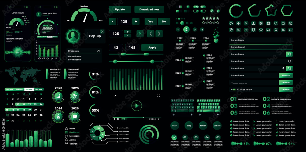 Poster a set of high-tech interface components. electronic panel display displays abstract graphics and inf