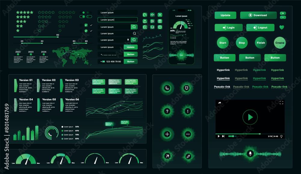 Poster a set of high-tech interface components. electronic panel display displays abstract graphics and inf