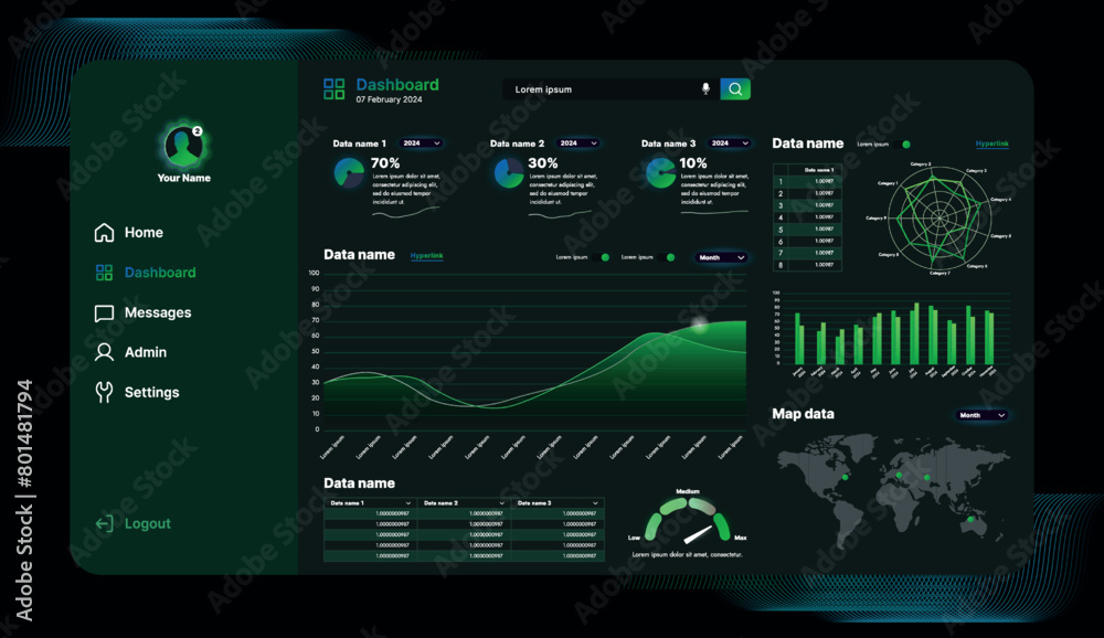 Poster a set of high-tech interface components. electronic panel display displays abstract graphics and inf