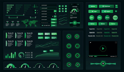 A set of high-tech interface components. Electronic panel display displays abstract graphics and information from vector graphics, infographics and other elements.