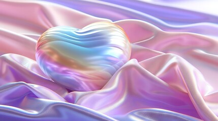 Obraz premium A heart-shaped object atop a pink and blue fabric, adorned with satin satin