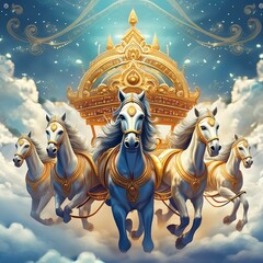 The golden chariot with five horse seated Lord Sun