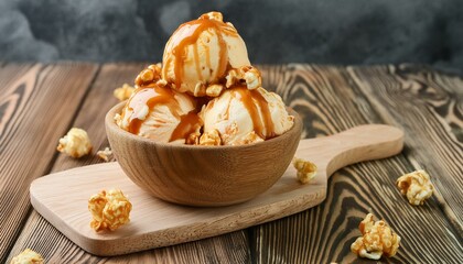 Obraz na płótnie Canvas Sweet Indulgence: Caramel Popcorn Ice Cream Delight