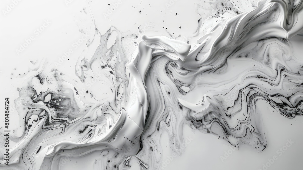 Poster a white line with black and grey swirls. the painting has a dreamy, ethereal quality to it, with the