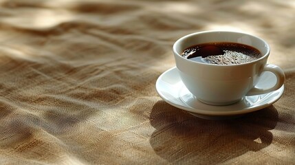   A cup of coffee on a table with a saucer underneath it