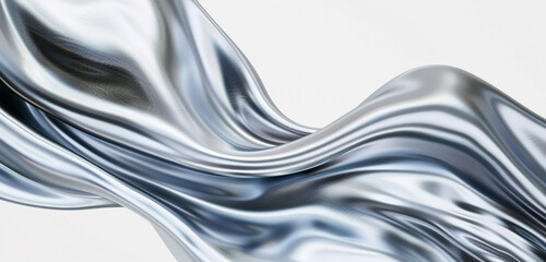 Silky silver wave abstract, smooth and glossy silky silver wave flowing smoothly on a white background.