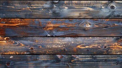 A wooden surface with a dark brown and black color scheme. The wood appears to be weathered and has a rustic feel to it. Scene is one of nostalgia and a connection to nature - obrazy, fototapety, plakaty