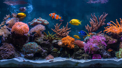 Obraz premium Vibrant Coral Reef with Tropical Fish in Aquarium
