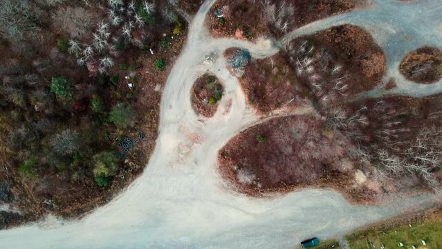 Aerial top down of trail and scenery in Fall around abandoned coal town Centralia Pennsylvania