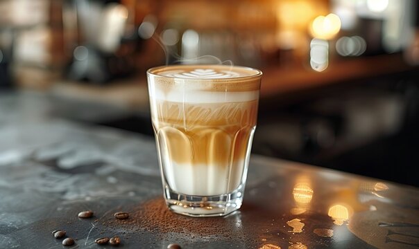 coffee in clear glass with milk foam by Barista