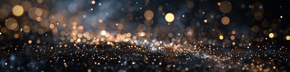 Sparkling Midnight Black Bokeh Lights on Night Sky Abstract Background, High Definition Glitter and Dust