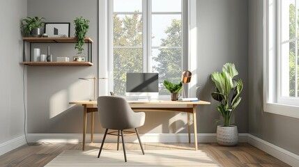 modern home office with sleek desk ergonomic chair and natural light minimalist workspace 3d illustration