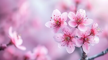 Obraz premium A pink flower on a branch with a blurry pink-flowered background