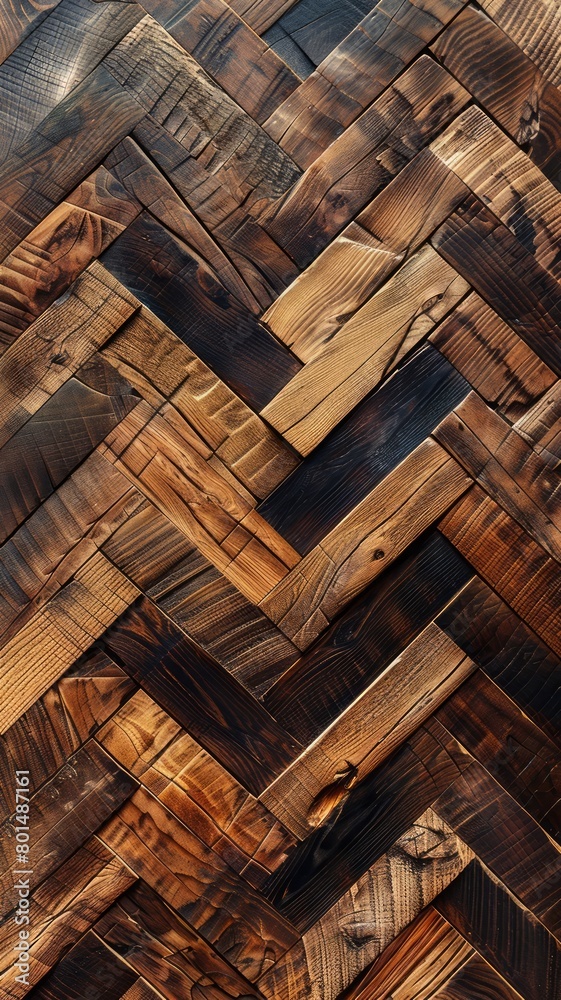 Aufkleber A wooden floor with a checkered pattern. The checkered pattern is made up of many small squares, and the wood is brown in color