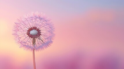   A close-up of a dandelion against a pastel background, blurred dandelion