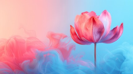 Obraz premium A tight shot of a pink-blue bloom against a backdrop of blue and pink Foreground features smoke