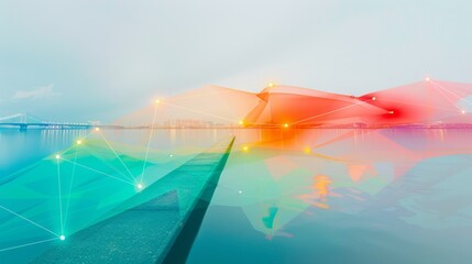 Abstract Digital Network over Cityscape at Dusk: Concept of Smart City Connectivity