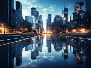 Modern business center with skyscrapers