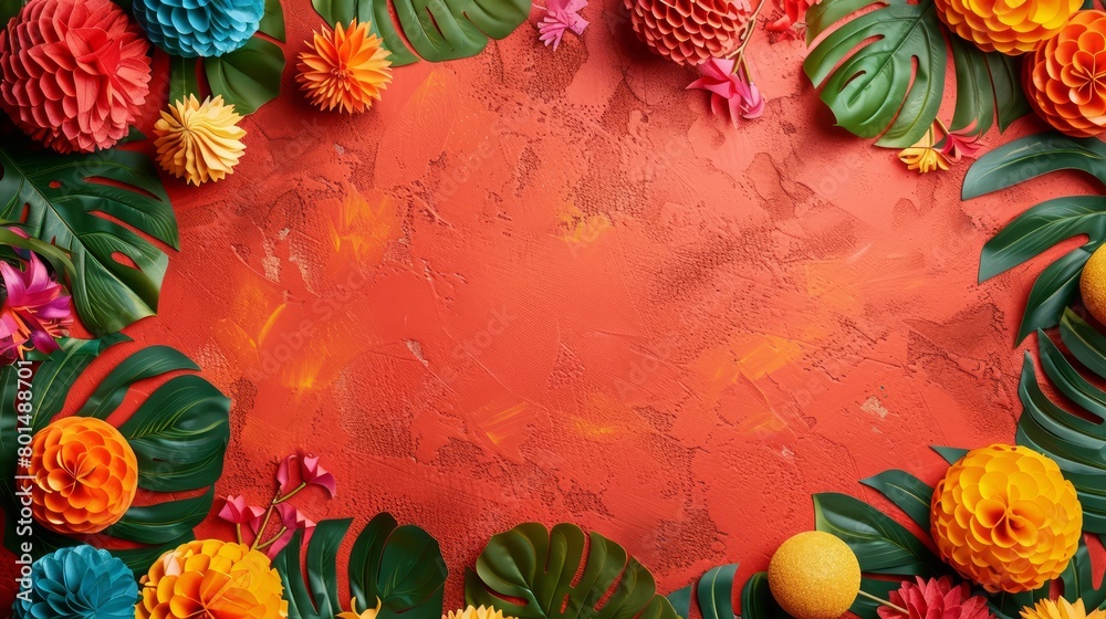 Poster a colorful flower arrangement with a red background. the flowers are arranged in a circle and includ
